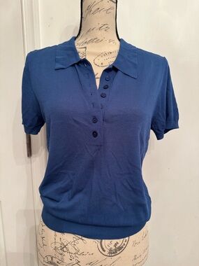 Blue Short-Sleeve Polo Knit Top - Women's